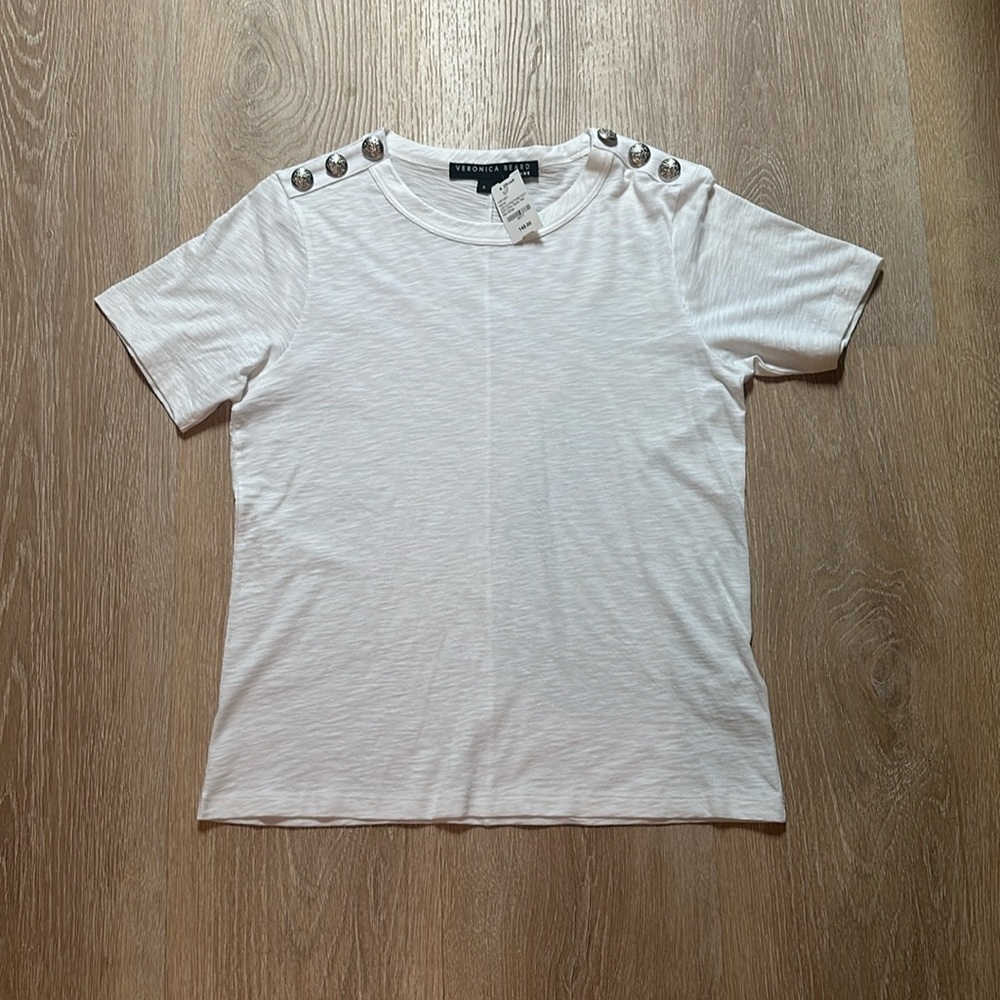 NWT Veronica Beard Crew Neck Tee w/ Large Embellishment Buttons